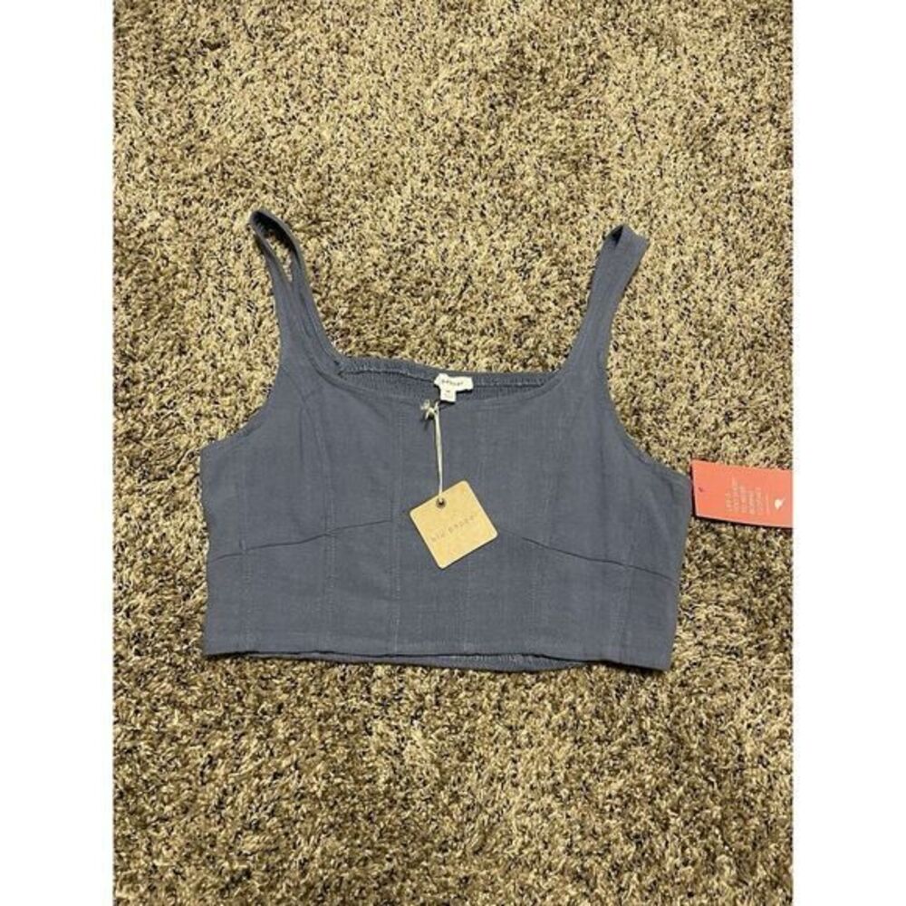 Blu‎ Pepper Crop Top Linen Light Blue Women's Size Medium Stretchy Back